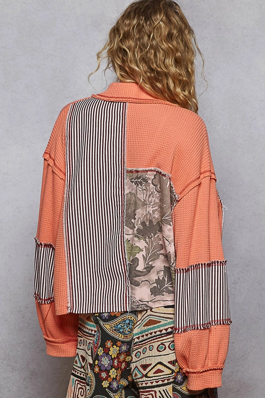 Balloon Sleeve Thermal Edge Detail Collar Jacket