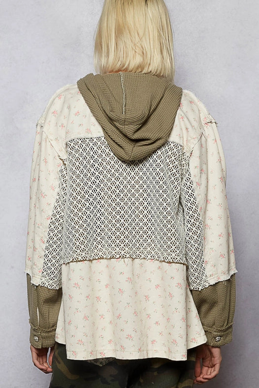Balloon Sleeve Frayed Edge Detail Hoodie Jacket