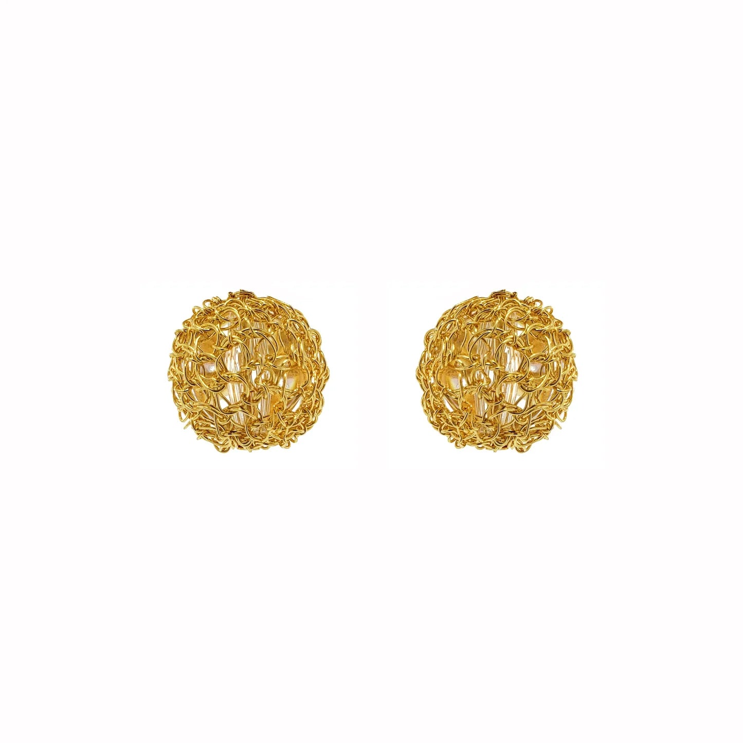 All Gold Dome Post Handmade Crochet Earrings