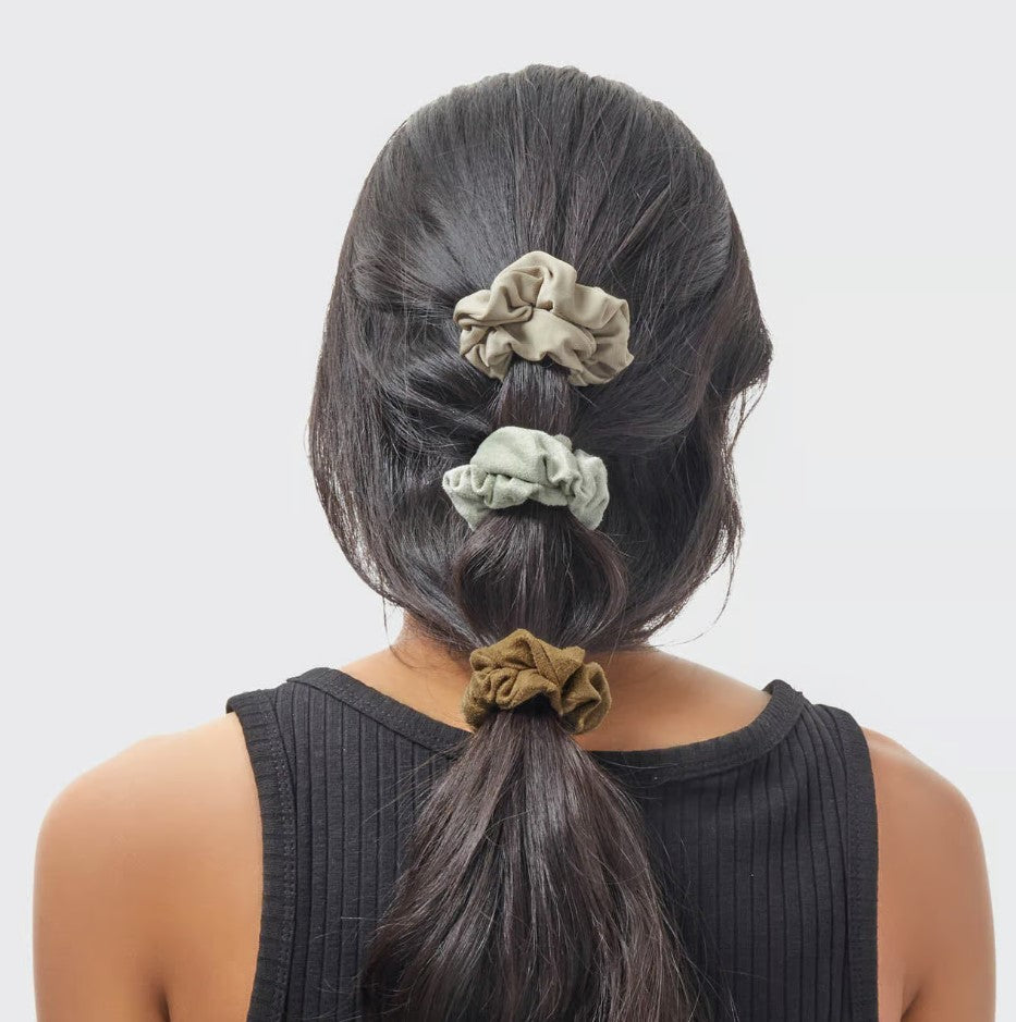 Assorted Textured Scrunchies 5pc Set  Eucalyptus