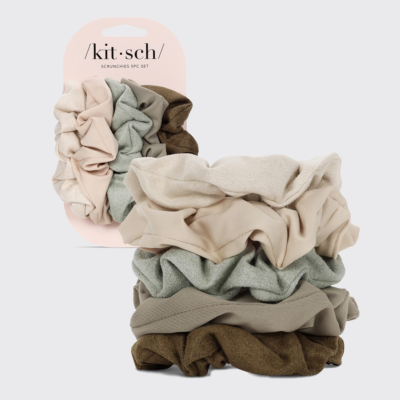 Assorted Textured Scrunchies 5pc Set  Eucalyptus